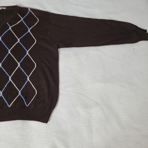 Turnbury Sweater Mens Size 48 Extra Fine Merino Wool V-Neck Pullover Brown Italy - Picture 4 of 16